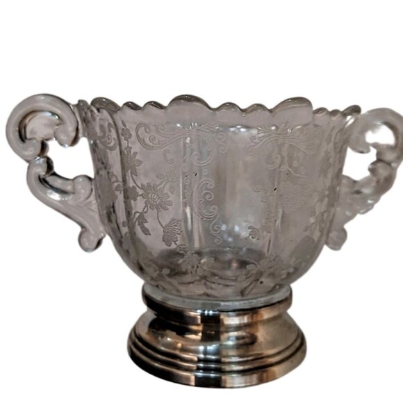 Depression Glass Chantilly Sugar & Creamer with Sterling Base by Cambridge - Picture 7 of 10